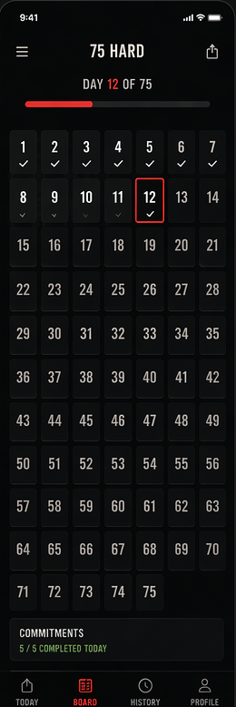 ZeroQuit 75-day challenge board